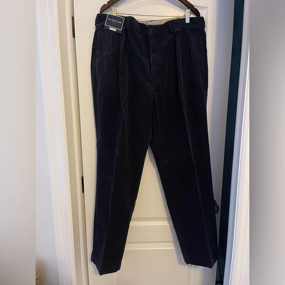 Polo Ralph Lauren Andrew Corduroy Pants 40x32 Navy Pleated NWT